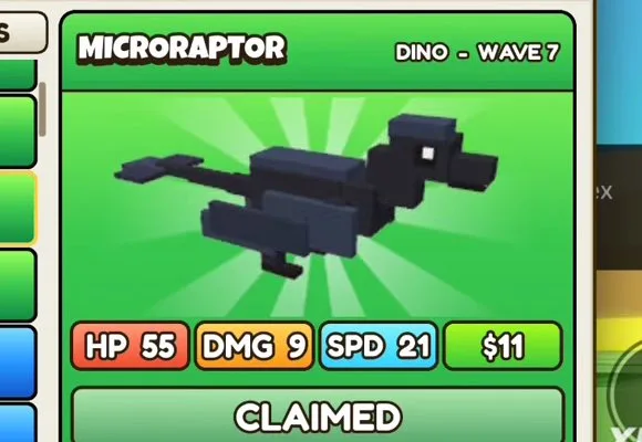 Microraptor in Build a Dino Defense 🦖