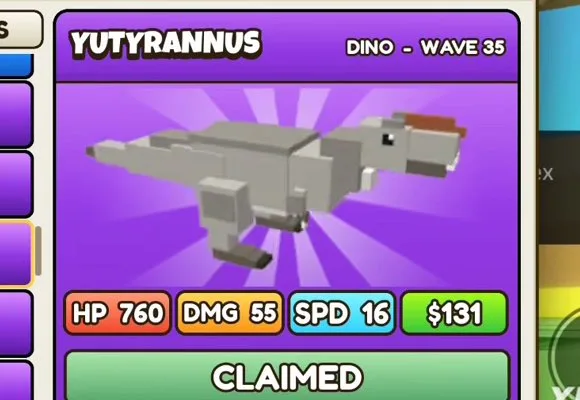 Yutyrannus in Build a Dino Defense 🦖